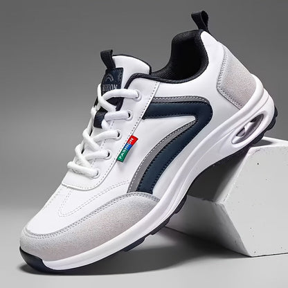 Men's Fashion Sneakers Lace-Up – Non-Slip Soft Sole Casual Running Shoes, PU Upper, Comfortable Lining, Lightweight for Outdoor Sports, Walking & Everyday Wear – Available in Blue, Black & White