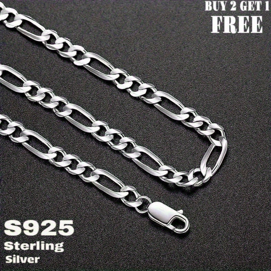 925 Sterling Silver Figaro Chain Necklace – 6mm Wide, 18 to 24 Inch, Unisex Men & Women, Includes Gift Box – Classic Silver Chain for Everyday Wear & Gifting