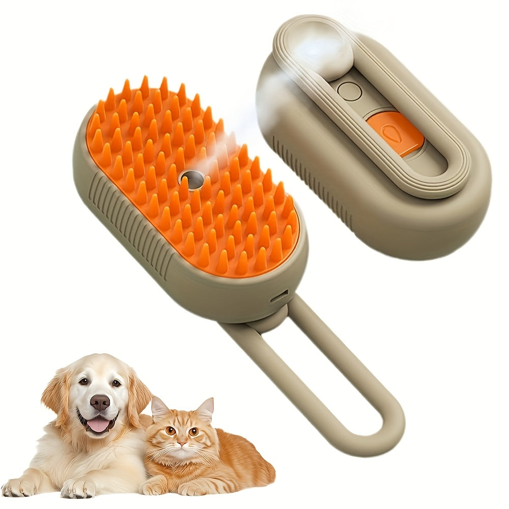 3-in-1 Self-Cleaning Pet Grooming Brush with Steam Spray & Shedding Control for Cats & Dogs USB Rechargeable Silicone Rubber Bristles – 2026 New Model