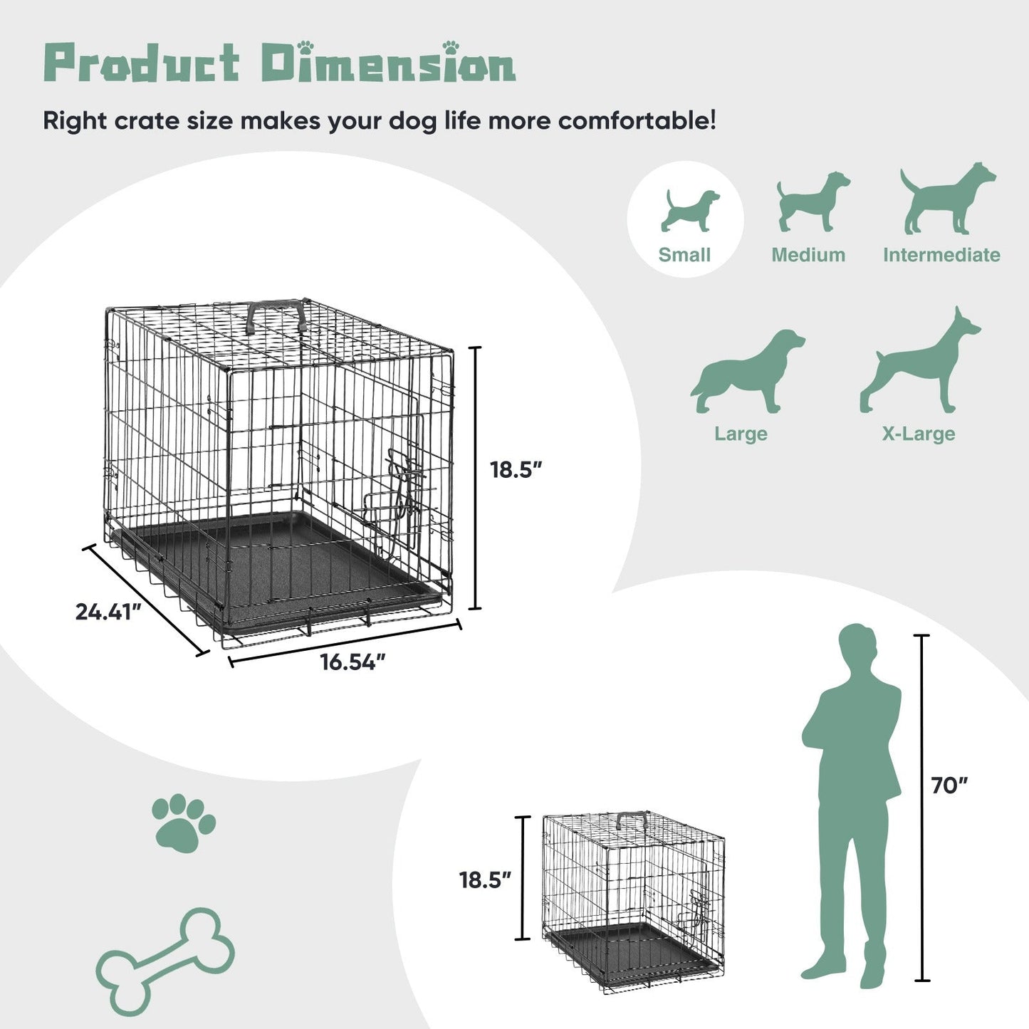 Folding Wire Dog Crate with Divider & Leak-Proof Tray – Double Door Collapsible Metal Kennel for Small, Medium & Large Dogs, Indoor, Outdoor & Travel Use