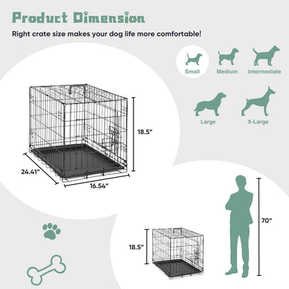 Folding Wire Dog Crate with Divider & Leak-Proof Tray – Double Door Collapsible Metal Kennel for Small, Medium & Large Dogs, Indoor, Outdoor & Travel Use