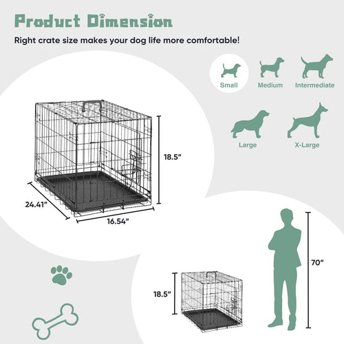 Folding Wire Dog Crate with Divider & Leak-Proof Tray – Double Door Collapsible Metal Kennel for Small, Medium & Large Dogs, Indoor, Outdoor & Travel Use