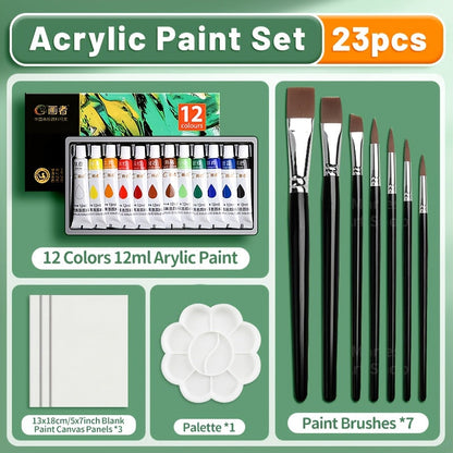 Acrylic Paint Set 36 Colors with 7 Brushes Palette 3 Blank Canvases for Canvas Rock Wood Wall Ceramic Art Adults Students Hobby Birthday Easter Gift