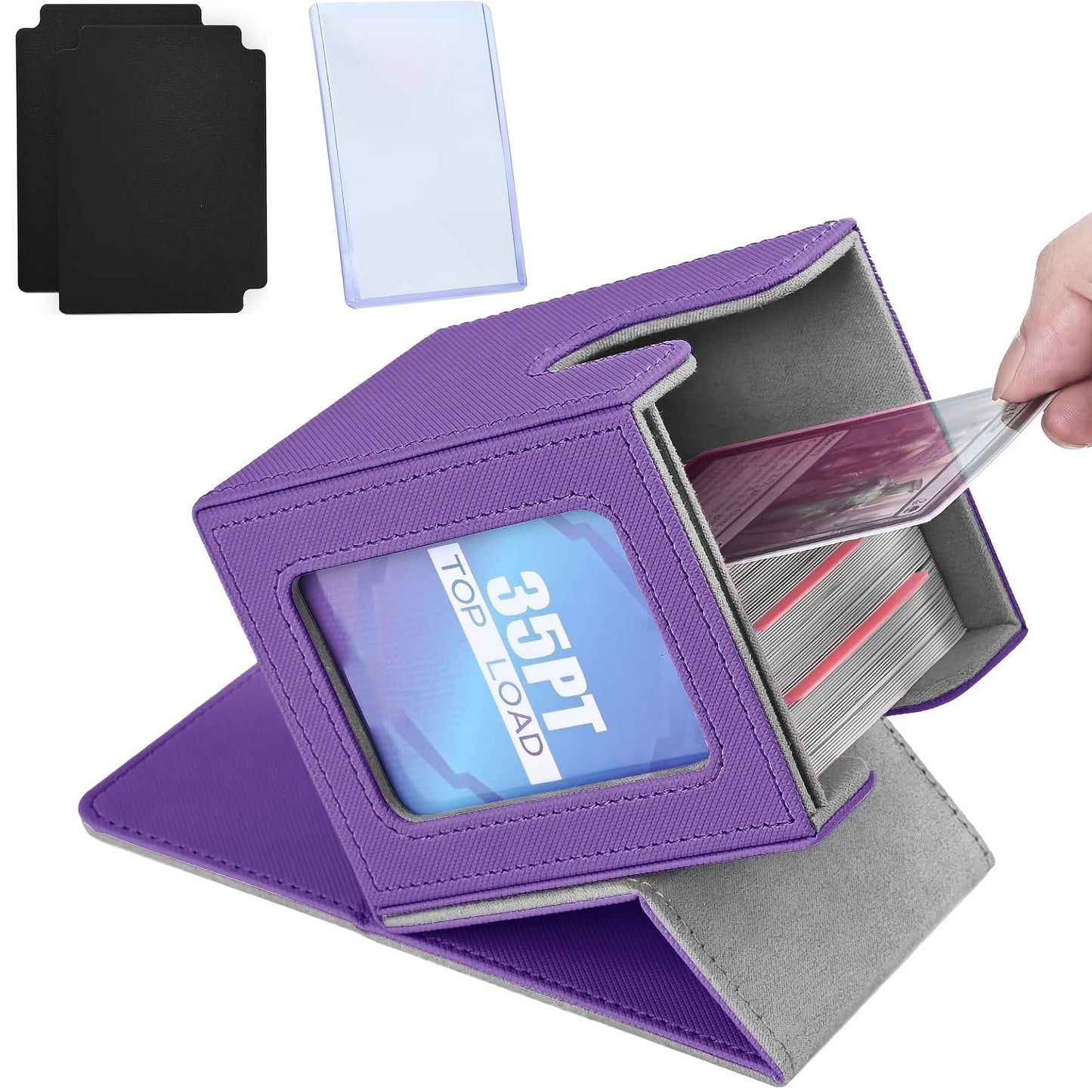 TCG Deck Box 100+ Double Sleeved Cards Commander Display Card Storage Case with 2 Dividers Top Sleeve Compatible with MTG Magic the Gathering Pokemon Yu-Gi-Oh Trading Card Game Black Gray Blue Purple Green
