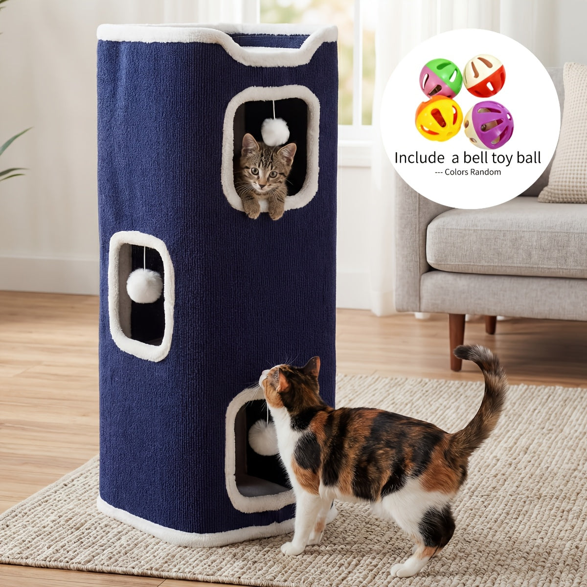 Multi-Level Foldable Cat Tree Tower for Indoor Cats – Scratching Post, Cozy Perch, Cat Condo with Hanging Toy Ball, Cat Hideaway, Soft Bed, 1/3/4 Tier Options
