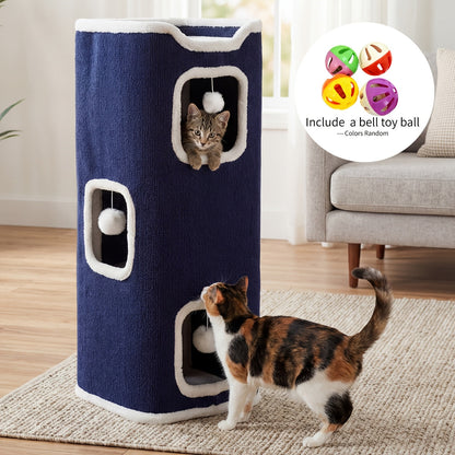 Multi-Level Foldable Cat Tree Tower for Indoor Cats – Scratching Post, Cozy Perch, Cat Condo with Hanging Toy Ball, Cat Hideaway, Soft Bed, 1/3/4 Tier Options