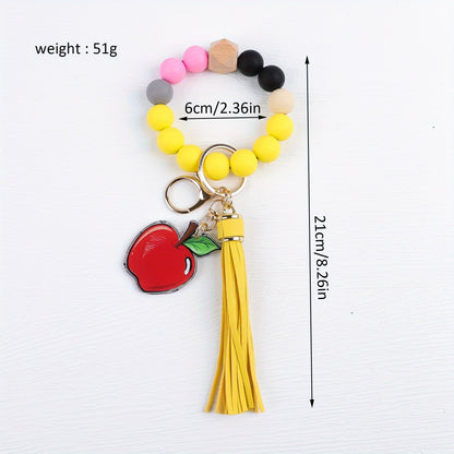4-Piece Teacher Beaded Keychain Gift Set – Handmade Pencil Apple Notebook TEACH Charm Keychains with Lobster Clasp, Teacher's Day Graduation Back to School Gift, Bag Decoration Pendant