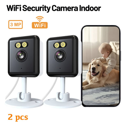2 Pack WiFi Indoor Security Camera 3MP HD AI Humanoid Detection Full Color Night Vision Two-Way Audio Smart Motion Detection Alexa Compatible App Control Home Surveillance Camera