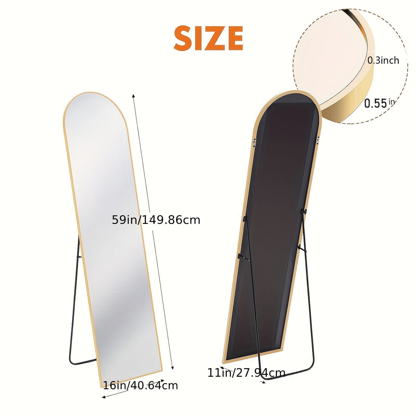 Arched Full Length Mirror – Free Standing Leaning or Wall Mounted Floor Mirror, Modern Simple Tall Design for Living Room Bedroom Cloakroom Home Decor