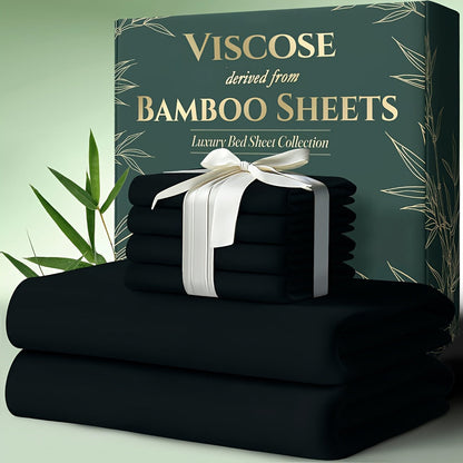 Cooling Bamboo Bed Sheets Set 6-Piece Ultra Soft 17 Inch Deep Pocket Double Stitching Cooling Fiber for Hot Sleepers – Twin Full Queen King in 16 Colors