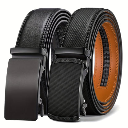 Men's Ratchet Belts 2-Pack – Genuine Leather Cut-to-Fit Dress & Casual Belts for Men, Adjustable Waist 28–52 Inches, Perfect Gift for Him