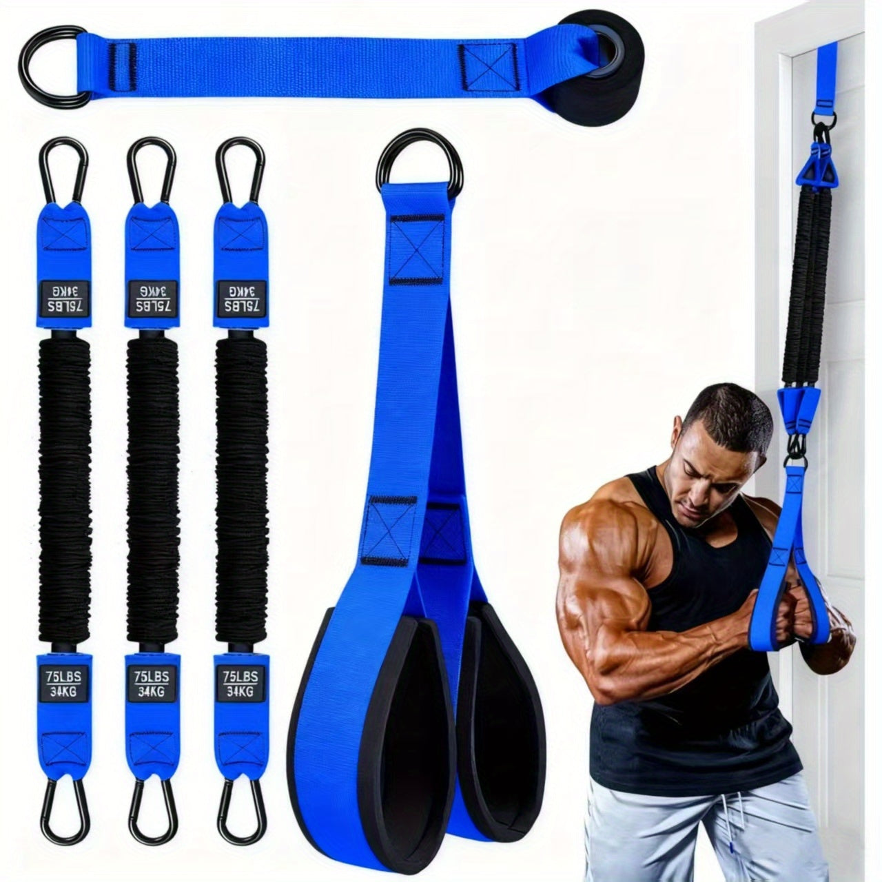 Resistance Bands Set 5pcs Heavy-Duty Latex 225 LBS Capacity – Home Gym Workout Bands with Door Anchor & Handles for Lat Pulldown Shoulder Arm Bicep Curl Face Pull Deltoid Training Men Women