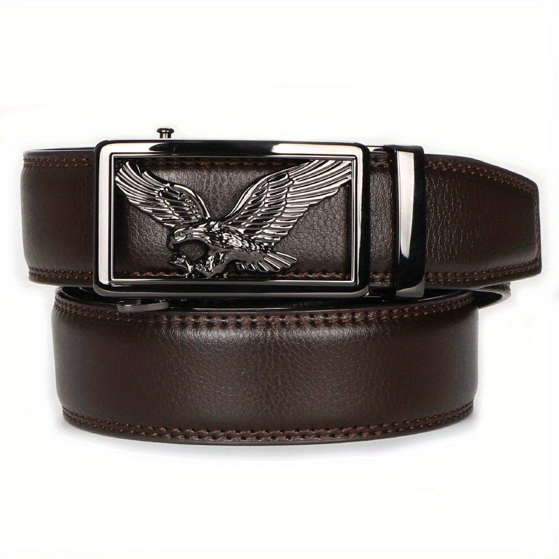 2pcs Men's Genuine Leather Belt Set with Automatic Ratchet Buckle – Adjustable Comfort Fit for 30"-44" Waist, Business & Casual Dress Belts in Black Light Brown & Black Dark Brown
