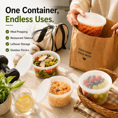 Deli Containers with Lids 48-Pack 16oz BPA-Free Leakproof Stackable, Microwave Dishwasher & Freezer Safe Meal Prep Containers, Sealed Fresh Takeout Packaging Kit for Food Storage & Portion Control