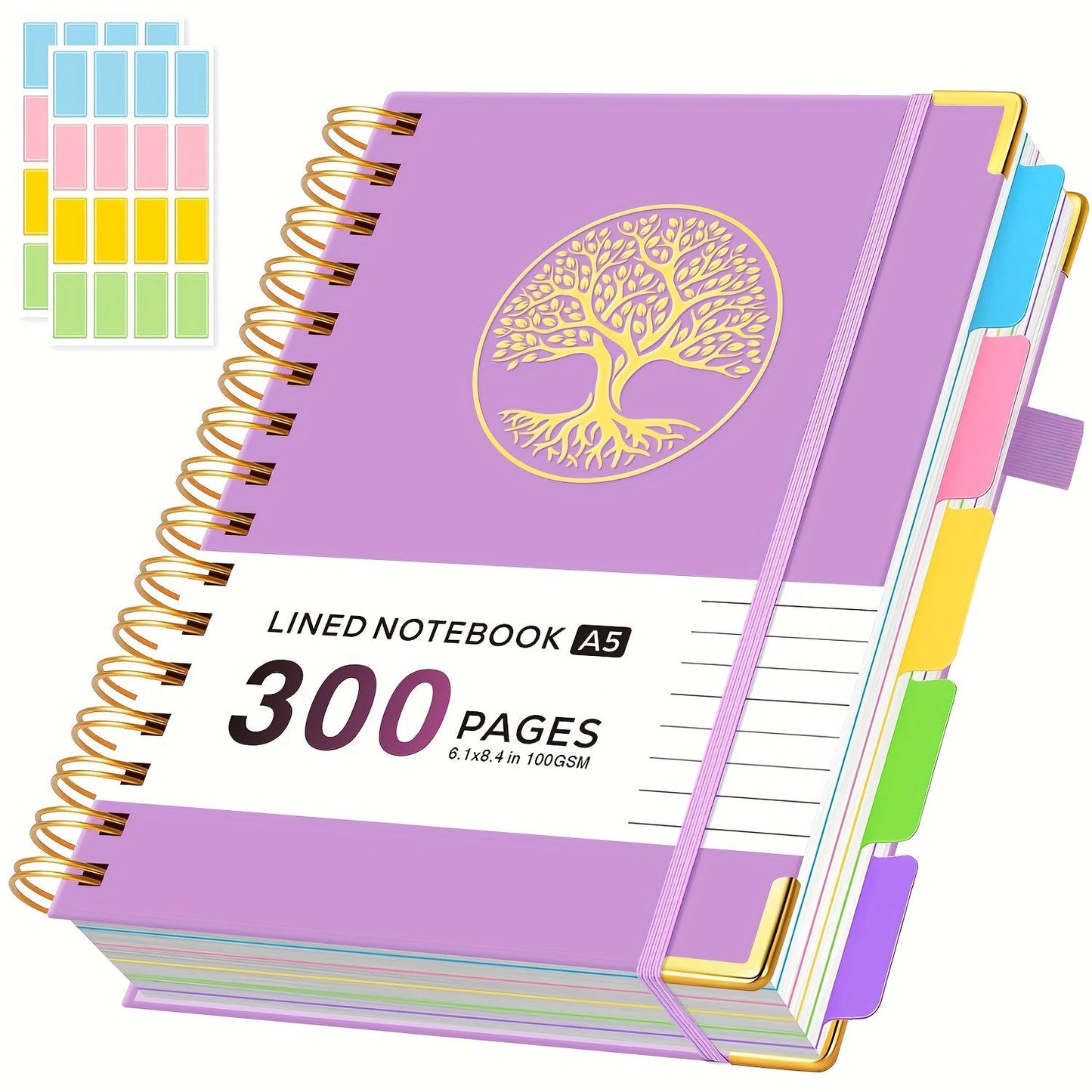 A5 Hardcover 5-Subject Spiral Notebook Journal – 300 College-Ruled Pages with Removable Divider Tabs & Pocket, 6.1" x 8.4" Lined Notebook for Work, School & Note Taking, Back to School Supplies