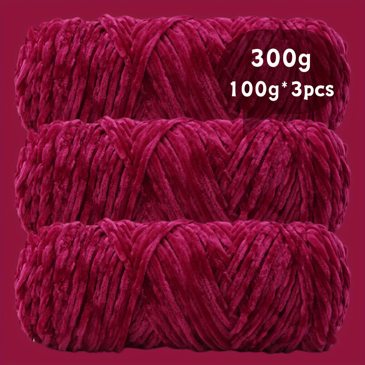 Velvet Chenille Yarn 3-Pack 300g (100g x3) Soft Bulky Knitting Crochet Yarn 47 Colors Beginner Friendly Luxury Handcraft for Sweaters Scarves Hats Dolls Bags Amigurumi DIY Projects