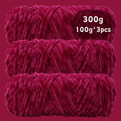 Velvet Chenille Yarn 3-Pack 300g (100g x3) Soft Bulky Knitting Crochet Yarn 47 Colors Beginner Friendly Luxury Handcraft for Sweaters Scarves Hats Dolls Bags Amigurumi DIY Projects