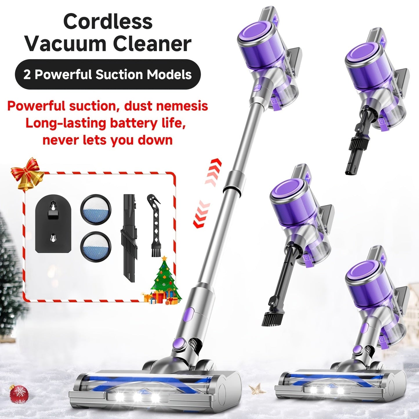 Cordless Stick Vacuum Cleaner 45-70KPA Powerful Suction, Anti-Tangle Brush 45-Min Runtime 50oz Dust Cup, Corded & Cordless Options, Rechargeable Lightweight Vacuum for Hardwood Floor Carpet Pet Hair Home