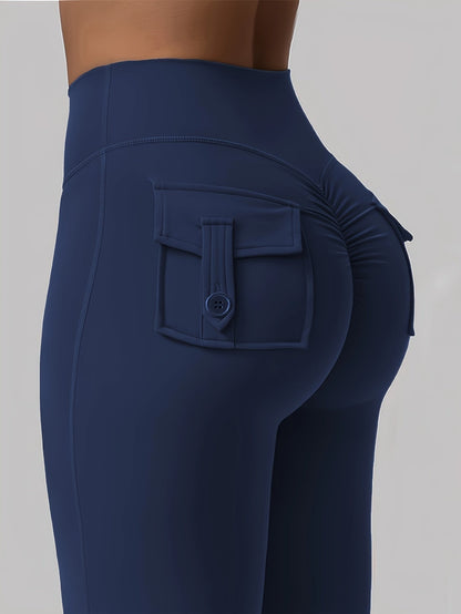 Women's High Waist Flare Pants 3-Pack – Butt Lifting Tummy Control Quick-Dry Cargo Style Leggings Tracksuit Casual Sports Full-Length Trousers Black Gray Green