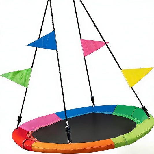 40 Inch Outdoor Saucer Swing – 900 LB Capacity Disc Swing with 900D Waterproof Oxford Fabric & Hanging Strap, Kids & Adults Backyard Tree Swing, Patio Leisure Swing (Multicolor)