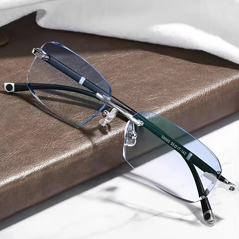 Men's Frameless Anti Blue Light Glasses – Retro TR90 Rimless Design with Rhinestone Decoration, Business & Daily Wear Eyewear for Him, Elegant Gift for Valentine's Day, Graduation & Colleagues
