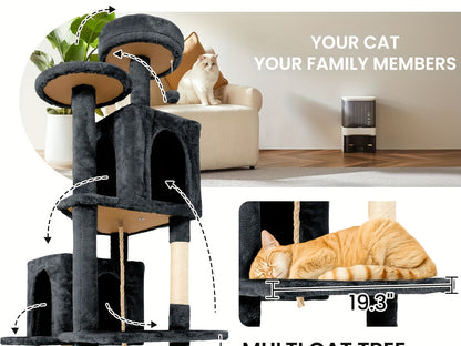 59" Multi-Level Cat Tower for Indoor Cats – Large Cat Tree with Plush Resting Area, Sisal Scratching Post & Hanging Ball Toy – Ideal for Bedroom, Living Room & Multi-Cat Households – Velora