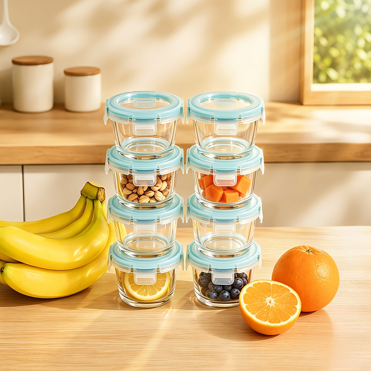 Glass Food Storage Containers with Lids 16-Piece Set (8 Containers + 8 Lids), Airtight Meal Prep Containers Microwave Oven Freezer Safe, Lunch Boxes for Salads Fruits Vegetables Sandwiches Leftovers