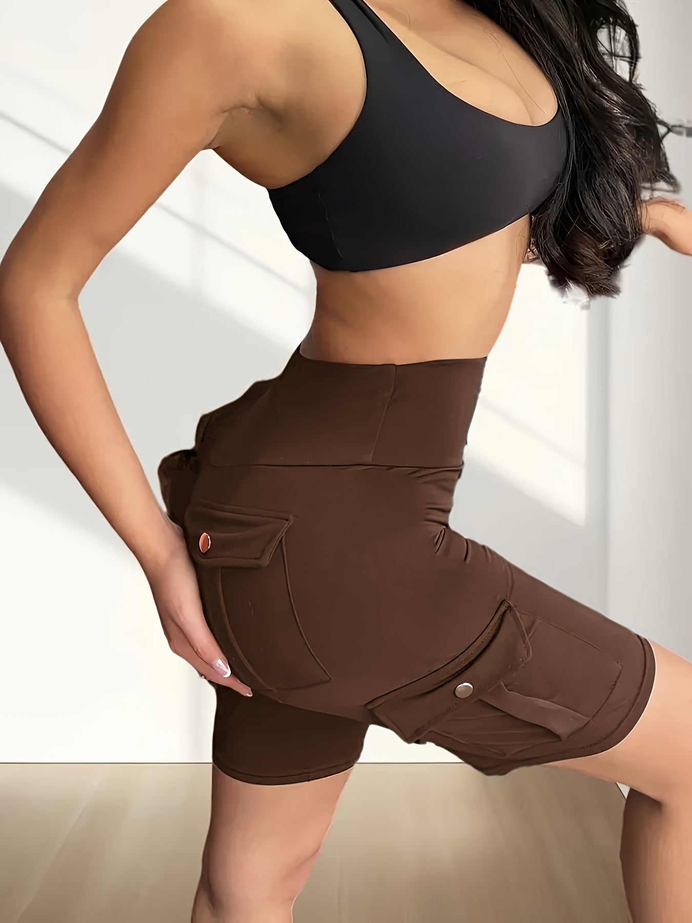 Women's High Waist Yoga Shorts with Pockets – Solid Color Soft Stretch Workout Shorts for Yoga Gym Running, Flattering Fit, Spring Summer Fall Activewear