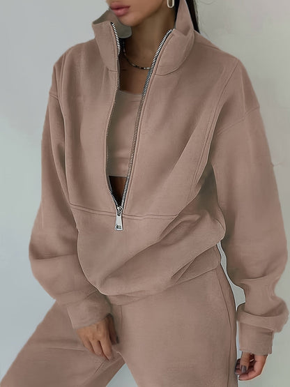 Women's Fleece Two-Piece Set – Sporty Street Casual Sweatshirt & Pants Outfit, Soft Cozy Matching Loungewear Set, 10 Colors, Sizes S-XXL, Everyday Athleisure Fashion