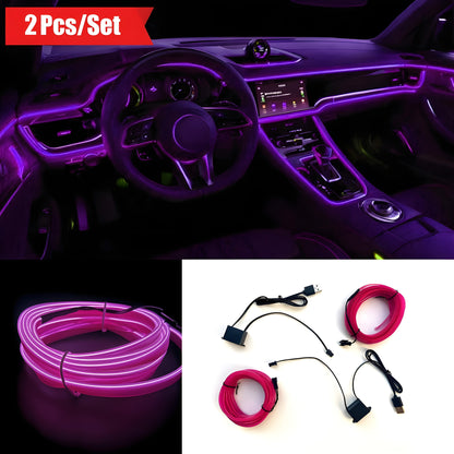 Car LED Strip Lights 16.4ft USB Neon EL Wire Interior Ambient Lighting Kit – 2 Sets, 7 Colors, Plug-and-Play, Universal Fit for Car Truck SUV RV, Great Gift for Car Lovers