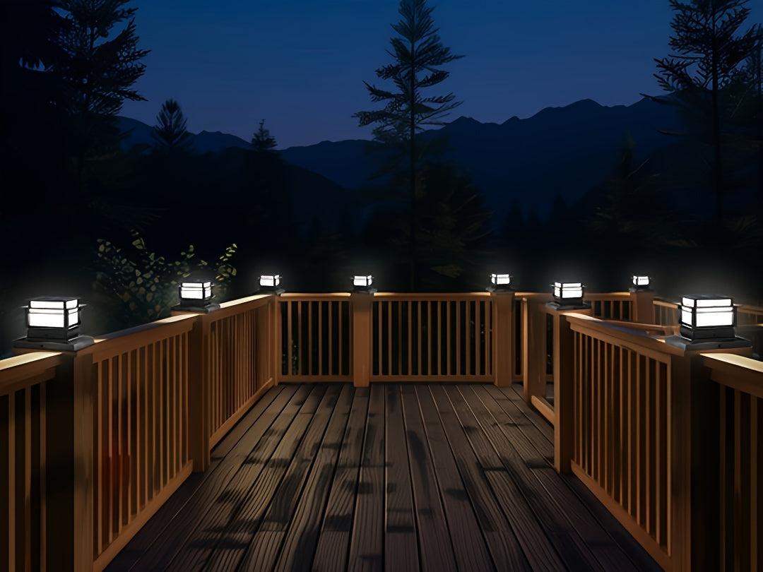 Solar Post Cap Lights 6 Pack Outdoor – Bright LED Solar Powered Fence Post Lights, Waterproof Auto On/Off, for Deck, Porch, Patio, Garden, Stair & Yard Decoration