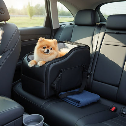 Pet Car Booster Seat with Safety Harness – Center Console Dog Car Carrier Nest for Small Dogs & Cats, Portable Travel Pet Bed, Easy-Clean Sturdy Construction, Multiple Colors