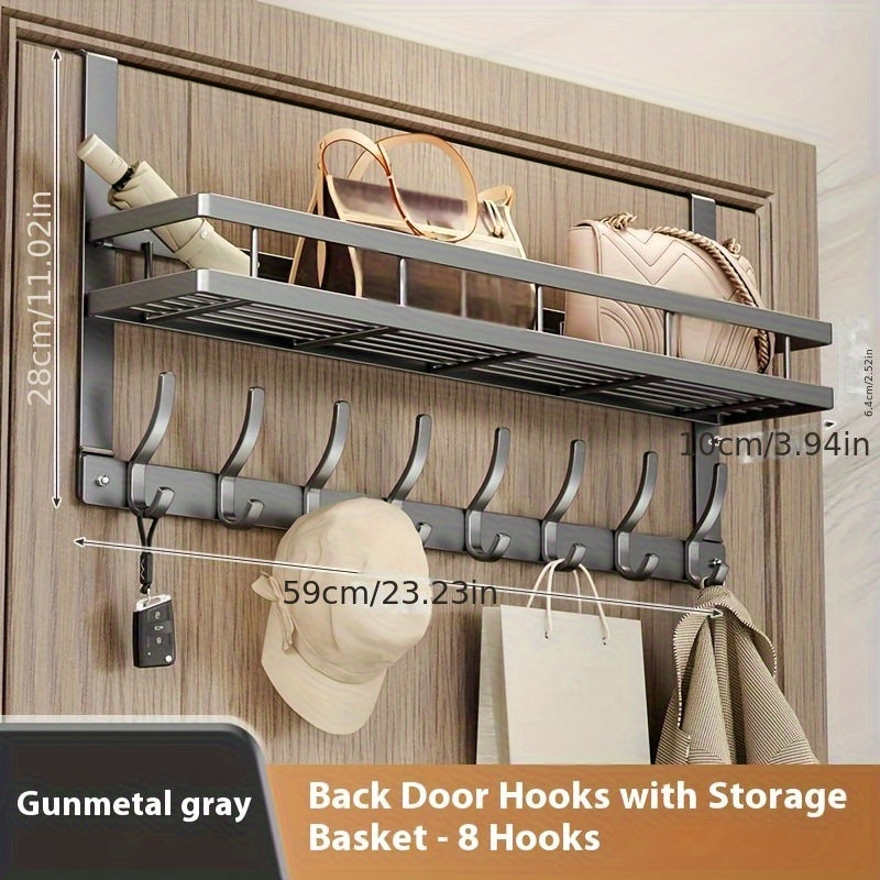Over-the-Door Storage Rack Heavy Duty Metal Hooks | No Tools Required 4 to 8 Hooks | Bedroom Bathroom Kitchen Closet Door Organizer Hanger | Black Gray | 14 to 24 Inch