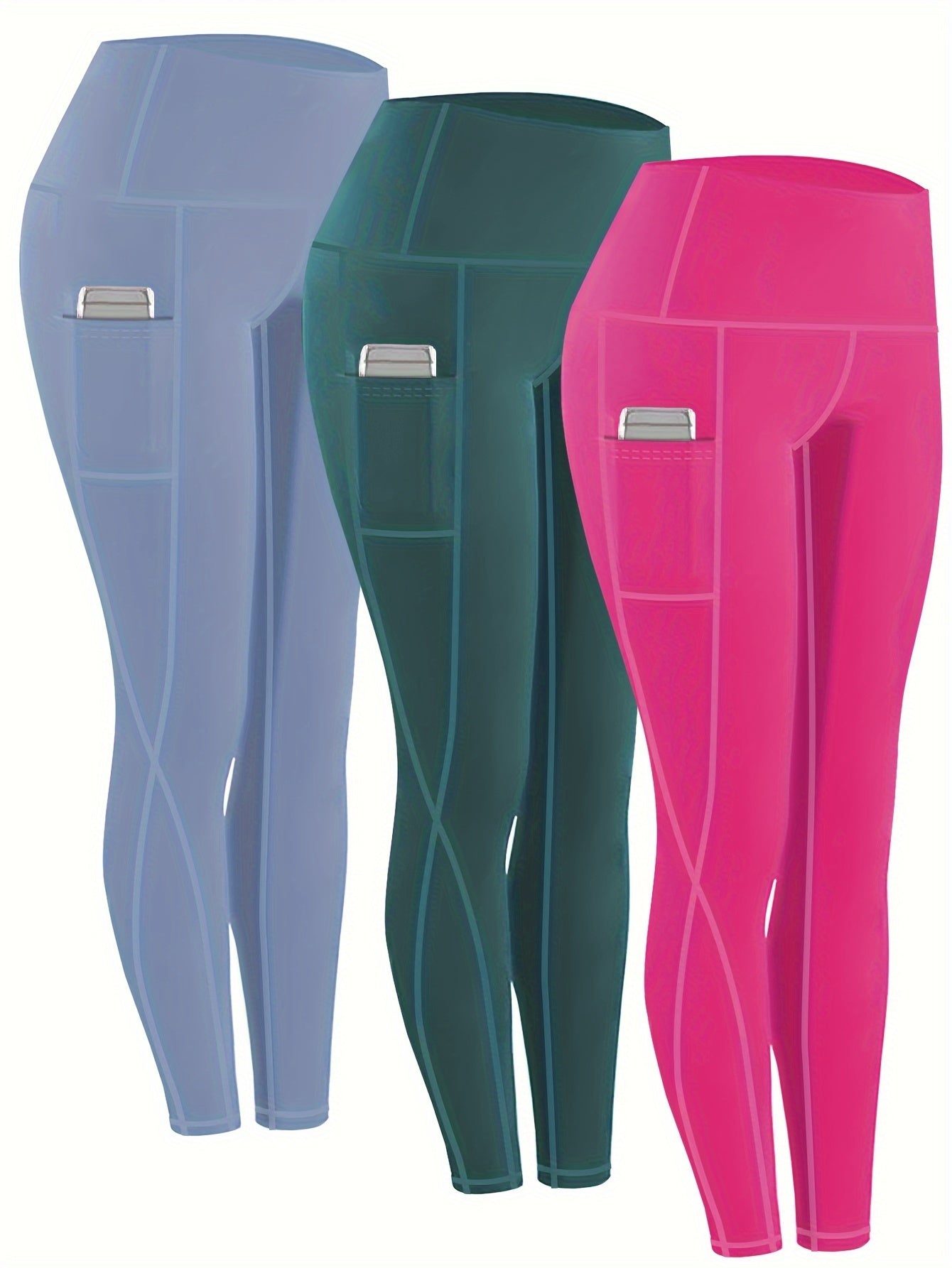 Women's High Waist Compression Leggings 3-Pack with Pockets 230g Breathable Tights for Yoga Fitness Sports Daily Wear – All Seasons Multi-Color Shapewear S-XXL