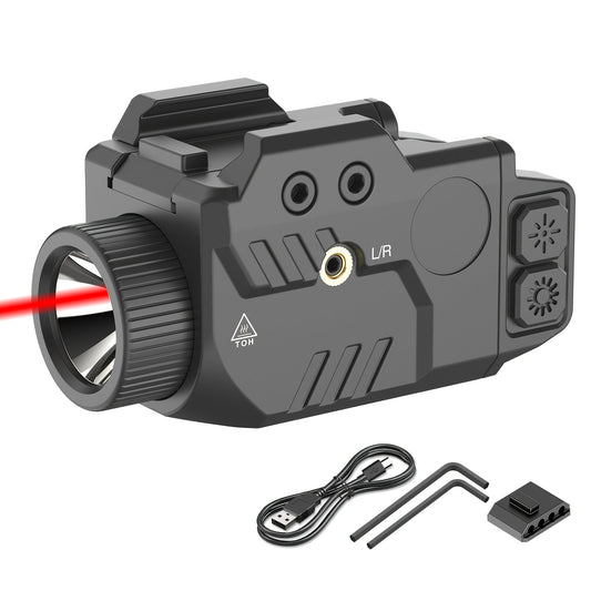 SL1085 750LM Tactical Pistol Light Red Laser Combo Fits Full & Compact Picatinny Rail, Shockproof Rechargeable Gun Light with Strobe Function - Adjustable Laser Sight for Handgun