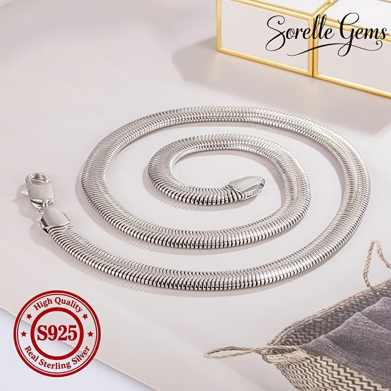 925 Sterling Silver Flat Snake Chain Necklace Unisex Minimalist 2D Clavicle Chain Hypoallergenic Trendy Cool Jewelry for Women Men All Seasons Daily Wear 18-24 Inch