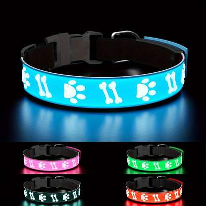 LED Dog Collar with 15 Light Modes USB Rechargeable – Glowing Safety Collar 3D Flash Patterns Night Walk Visibility XS S M L 5 Colors Blue Pink Red Green Black for Small Medium Large Dogs & Puppies