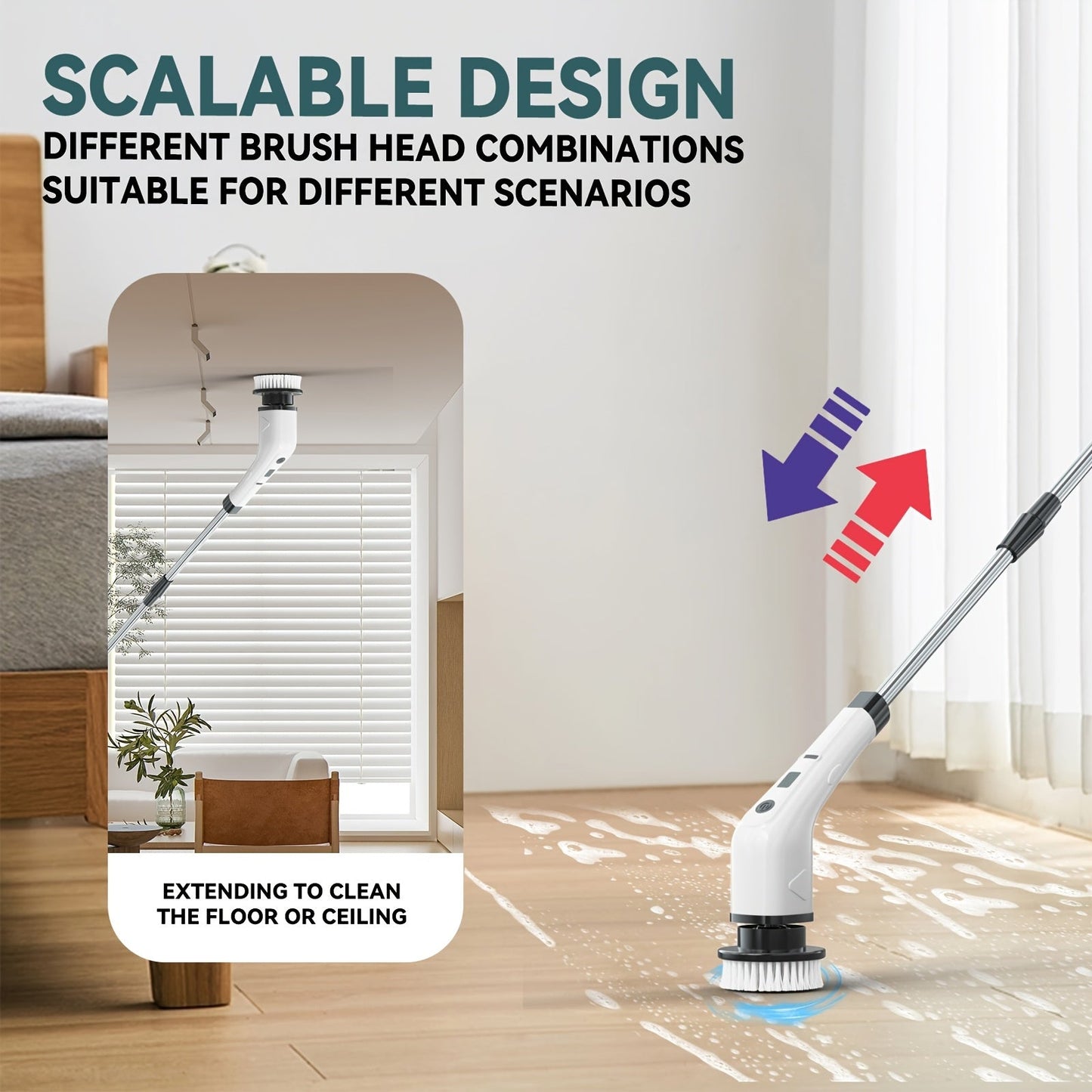 Multifunctional Electric Cleaning Brush 7-in-1 with Telescopic Long Handle – Cordless Power Scrubber for Bathroom, Kitchen, Floor & Tile, Household Cleaning Tool with Interchangeable Brush Heads