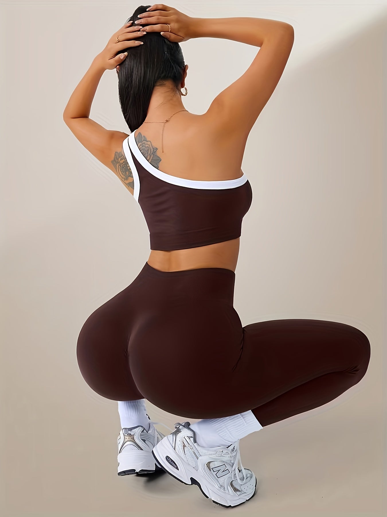 Women's 2-Piece High-Waisted Butt-Lifting Leggings & Sports Bra Set – 90% Polyamide Stretchy Minimalist Yoga Running Workout Outfit with Camisole Top, Solid Color, S-XL
