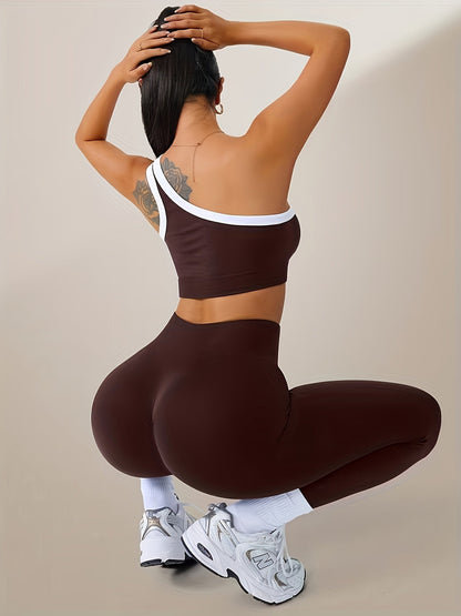 Women's 2-Piece High-Waisted Butt-Lifting Leggings & Sports Bra Set – 90% Polyamide Stretchy Minimalist Yoga Running Workout Outfit with Camisole Top, Solid Color, S-XL