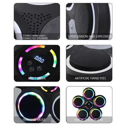 Smart Music Boxing Machine with Gloves – Wall Mount, LED Rhythm Lighting, Bluetooth, 9 Speed Modes, Intelligent LED Strike Counter, Home Gym Fitness Gift for Adults & Teens