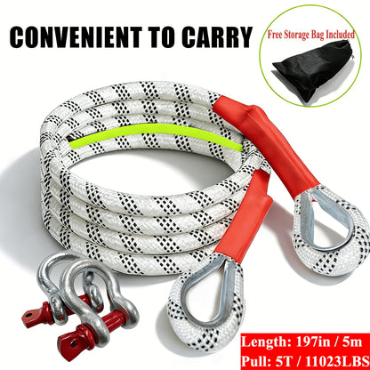 Heavy Duty Tow Rope & Hook Combo Set – 196.85" Nylon Recovery Rope 5/18/20 Ton with 2 Steel U-Hooks & Storage Bag, Off-Road Vehicle Recovery for Truck SUV UTV ATV Jeep, 3 Size Options