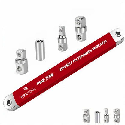 2-in-1 Ratchet Offset Extension Wrench 180° Swivel – 1/2", 1/4" & 3/8" Square Drive Adapters, High Torque Non-Slip Handle, Durable Metal for Automotive Repair, Tight Spaces & DIY Hand Tool Work