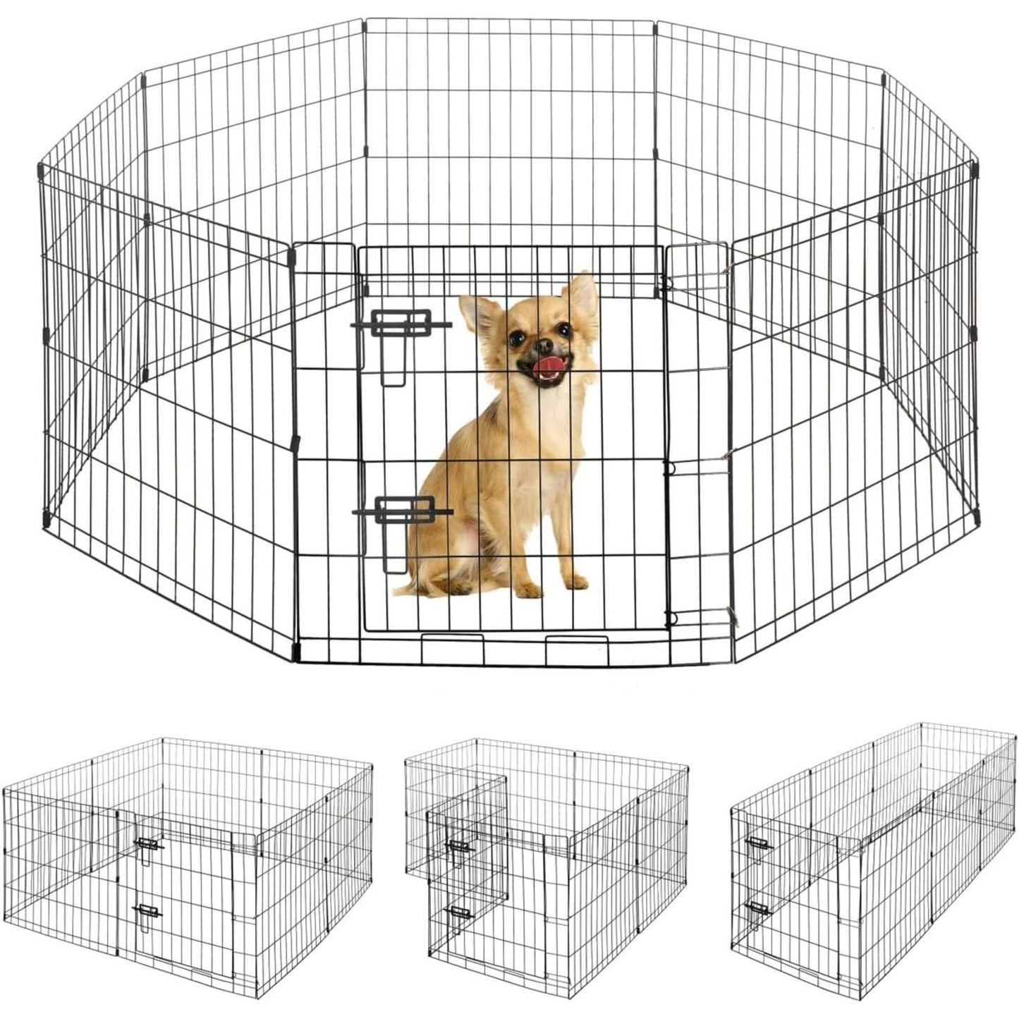 Foldable Dog Playpen 8 Panel – Heavy-Duty Metal Pet Kennel with Gate for Indoor & Outdoor Use, Portable Exercise Fence Cage for Small Dogs & Animals, Available in 24"/30"/36" Heights