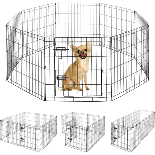 Foldable Dog Playpen 8 Panel – Heavy-Duty Metal Pet Kennel with Gate for Indoor & Outdoor Use, Portable Exercise Fence Cage for Small Dogs & Animals, Available in 24"/30"/36" Heights