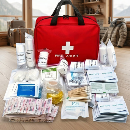 First Aid Kit 152 Pcs Premium Waterproof Compact Trauma Medical Kit for Emergencies, Home, Office, Car, Travel, Outdoor Camping, Hiking & Boating - Red Emergency Survival Kit