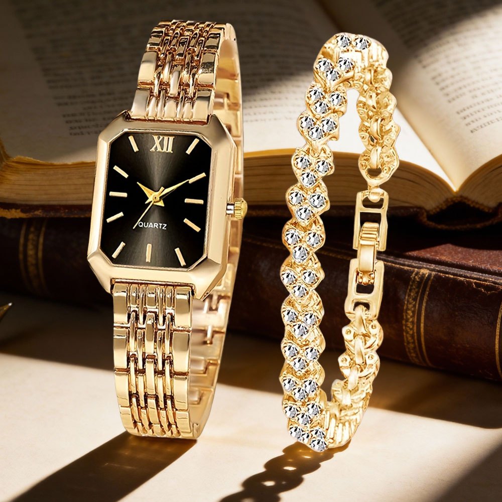 Set of 2 Women's Vintage Heart-Shaped Chain Quartz Watches – Elegant Analog Pointer Style, Gold & Silver Tone, Perfect Gift for Birthdays, Christmas & New Year