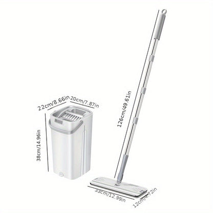 Hands-Free Flat Dust Mop with Bucket – Wet & Dry Floor Cleaning Mop for Bedroom Kitchen Living Room Bathroom, Durable Plastic Household Floor Mop Tool for Hardwood Tile Laminate