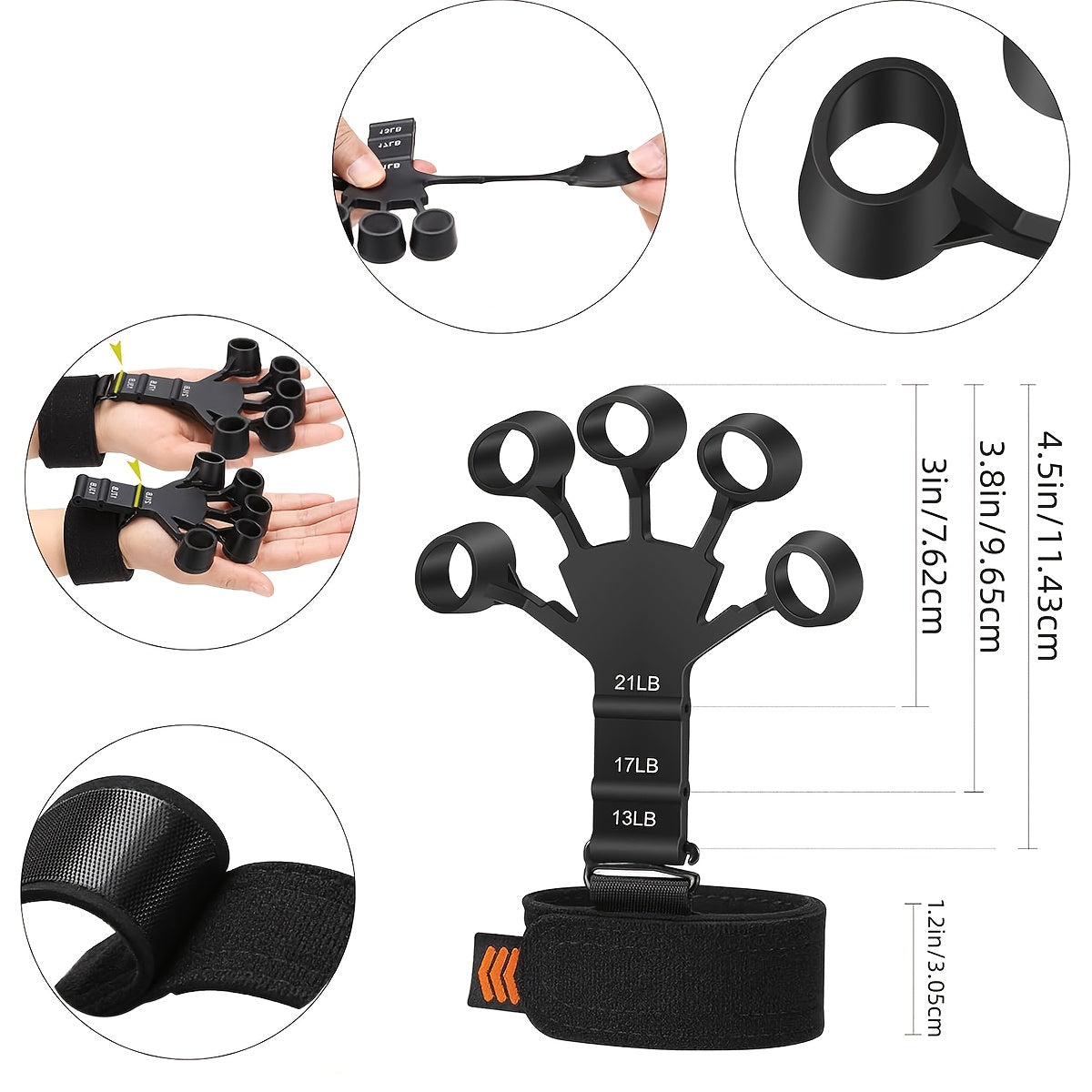Grip Strength Training Set 4-Piece – Forearm Gripper, Finger Exerciser, Hand Strength Ring & Finger Stretcher with Wrist Strap for Men Women Athletes