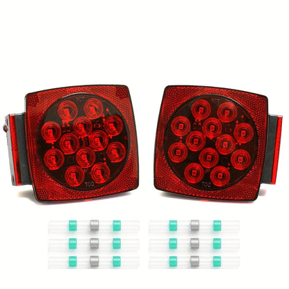 12V LED Trailer Lights Kit Stop Tail Turn Signal License Plate Light for Trailers Under 80" - Square Trailer Tail Lights for Boat Trailer Truck RV Camper Marine with Wiring Options